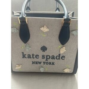 Kate Spade Ellie NWT Tote Floral Applique Blue Multi Leather Canvas #414